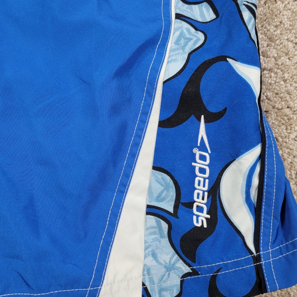 Speedo Mens Blue Tribal Floral Board Shorts Swim Trunks Mesh Liner Size Medium
